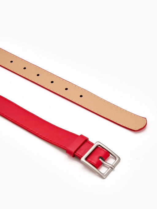 Ремень женский, 110×3 см, квадратная матовая металлическая пряжка, серебристая, красный