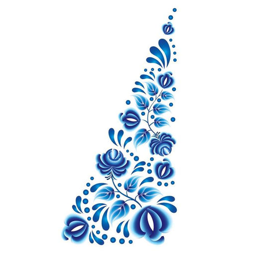 Термонаклейка Гжель цветы, уголок слева, 15?30 см, набор 10 шт.