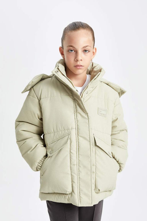 Водоотталкивающий пуховик с капюшоном для девочек - Defacto фото 3