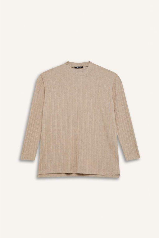 Мягкая меховая туника в рубчик с круглым вырезом и разрезом на бретельках с длинными рукавами Relax Fit - Defacto фото 6