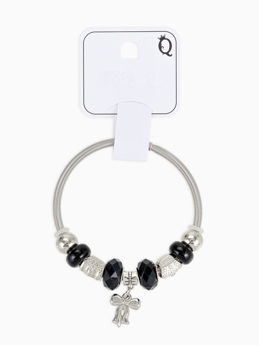 Цена за 2 шт. Браслет с шармами «Марджери» бант, чёрный в серебре, d=6.5 см