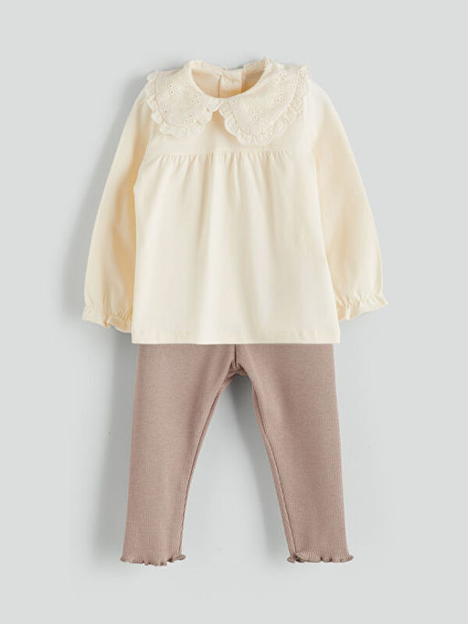 Bebe Yaka K?z Bebek Sweatshirt ve Tayt 2li