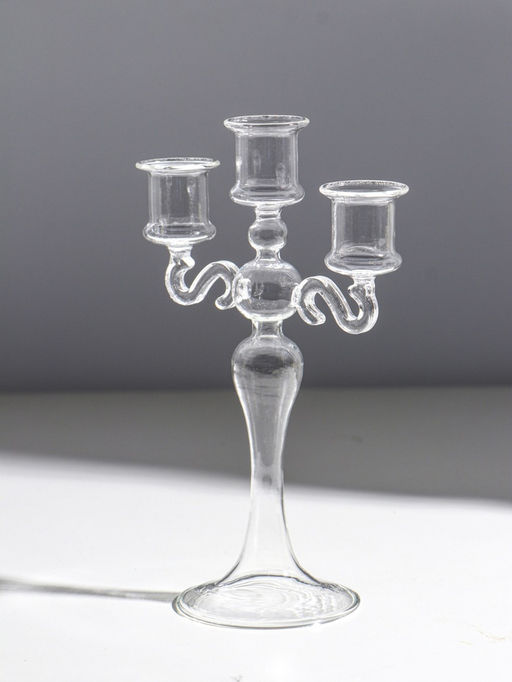 Стеклянный подсвечник на 3 свечи «Канделябр. Версаль», прозрачный, d=2.2 см, 21×14×7.7 см