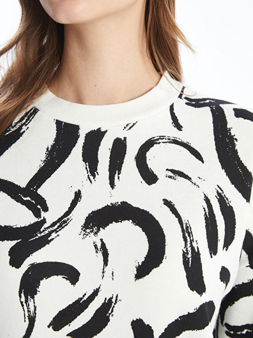 Bisiklet Yaka Desenli Kad?n Sweatshirt Tunik