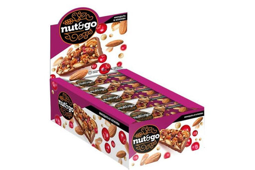 Nut&Go, батончик Миндаль и клюква, 36 г (упаковка 18 шт)
