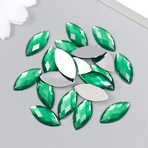 Декор для творчества пластик Стразы листок. Ярко-зелёный (набор 20 шт) 1,8х0,9 см - Арт узор фото 3