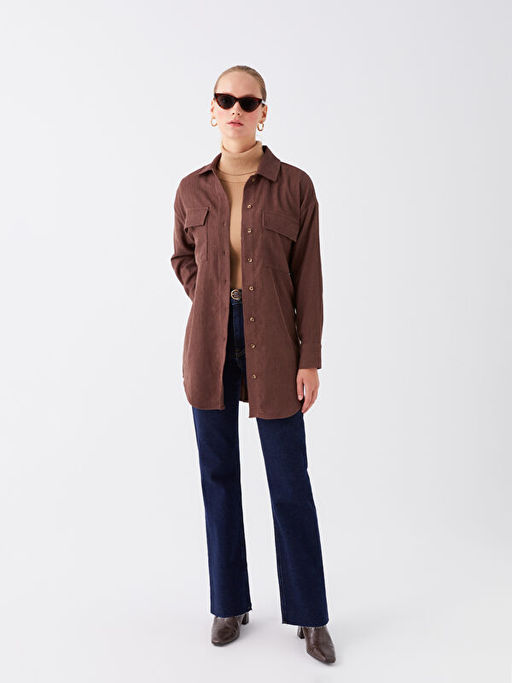 D?z Uzun Kollu Oversize Kad?n G?mlek Tunik