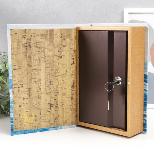 Шкатулка книга - сейф Парусники. Масло. Золото, дерево и искусственная кожа, с замком, 27?18?7 см