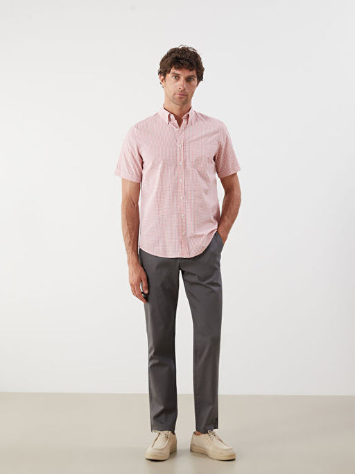 Regular Fit K?sa Kollu Ekose Poplin Erkek G?mlek