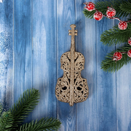 Цена за 3 шт. Ёлочная игрушка Зимнее волшебство. Виолончель блеск пластик, 156.5 см, золото