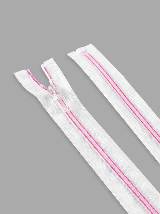 Цена за 10 шт. Молния «Спираль», №5, разъёмная, замок автомат, 40 см, белая, розовая