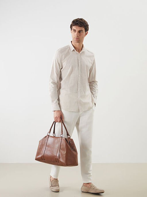 Slim Fit Uzun Kollu ?izgili Poplin Erkek G?mlek