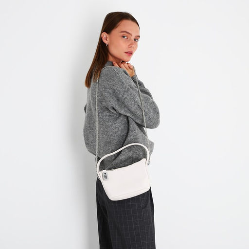 Сумка-багет на молнии, цепочка, цвет белый - Simaland фото 9
