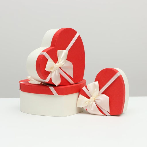 Набор подарочных коробок сердце 3 в 1, Белый бант, 22?20?9; 19?17?7.5; 16?13.5?6 см