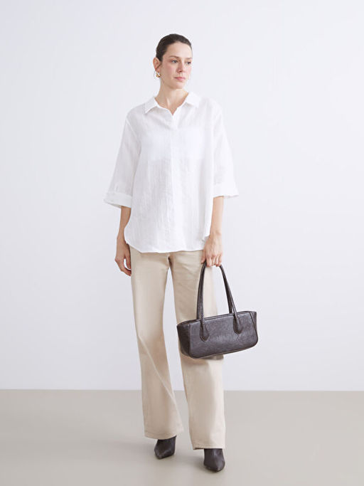 G?mlek Yaka ?izgili Oversize Bluz