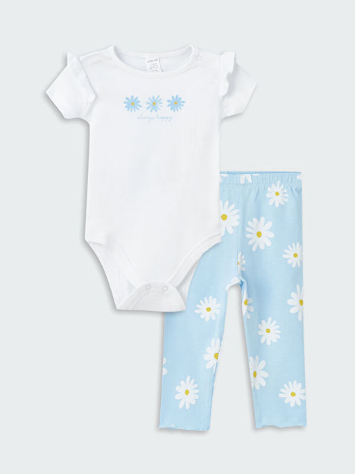 Bisiklet Yaka K?sa Kollu Bask?l? K?z Bebek 2li Tak?m