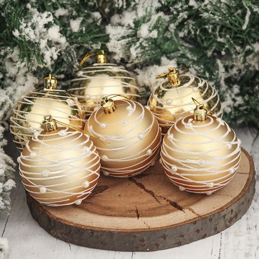 Ёлочные игрушки Жемчужный орион, шары новогодние, d=7 см, набор 6 шт., золотистый
