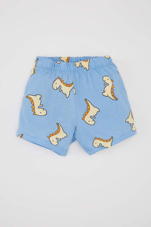 Пижамный комплект из чесаного хлопка с короткими рукавами и шортами для мальчика с принтом динозавров - Defacto фото 7
