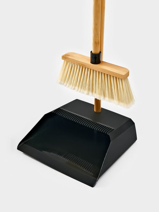 Щётка с совком Meli Loft, бамбуковый держатель, 26×24×96 см, чёрная