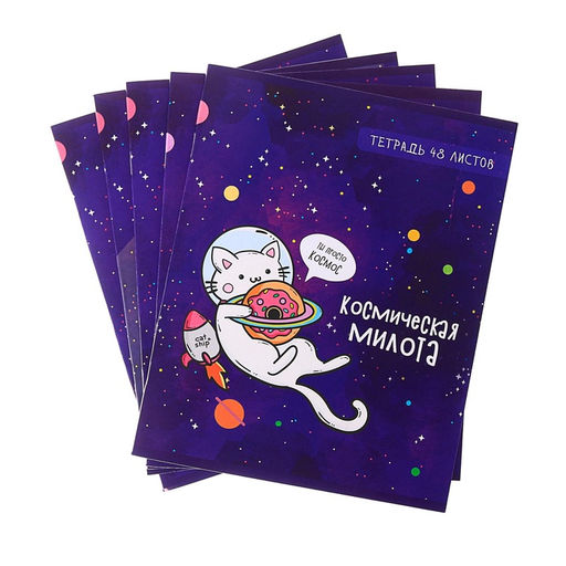 Цена за 4 шт. Тетрадь 48 листов в клетку, Calligrata Космокот, обложка мелованный картон, МИКС  фото 4