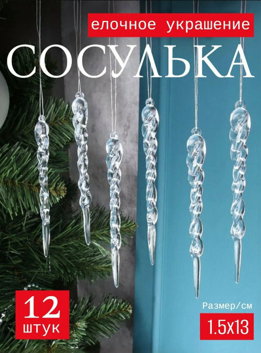 Цена за 2 шт. Ёлочные игрушки набор 12 шт. «Сосулька люкс» узор, 13 см