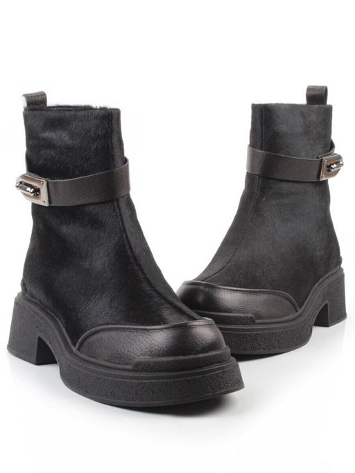 04-HSM704 BLACK Ботинки зимние женские (натуральная кожа, натуральный мех)