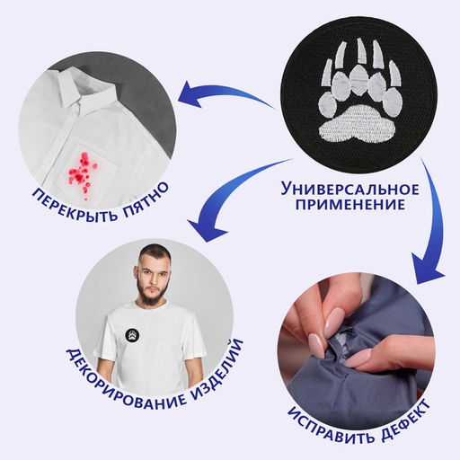 Цена за 10 шт. Термоаппликация «Лапа», d=8 см, фасовка 10 шт., чёрная, белая