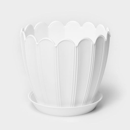 Горшок для цветов с поддоном «Хризантема», 3.4 л, d=19 см, h=18 см, пластиковый, белый