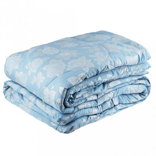 Одеяло 2-х спальное "Розы" на голубом, классическое/зимнее, 172х205см, наполнитель 400г/м2, файбер высшего сорта, чехол поплекс (пэ100%), стеганое, упак "Компакт" пакет ПВХ, еврослот, д25х55см/1,2кг, "Домашняя мода" (Россия)