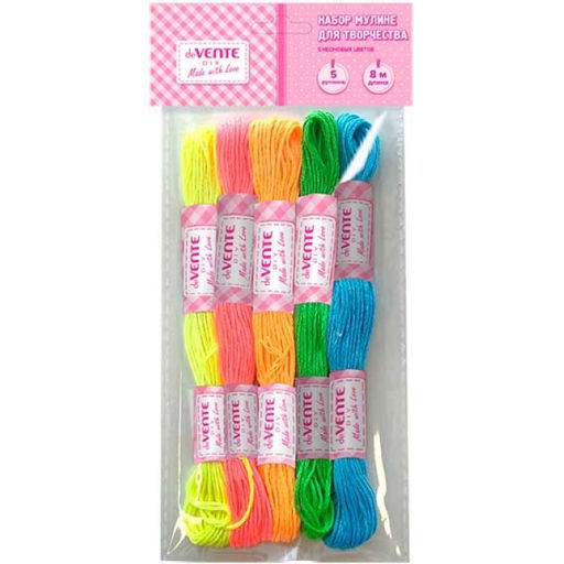 Набор ниток для вышивания (мулине) "DIY Neon ART" полиэстеровые нити, длина 8 м, 5 рулонов, 5 неоновых цветов, в пластиковом пакете с блистерным подвесом
