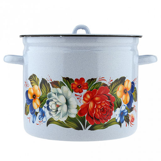 Татьяна Кастрюля эмалированная 9л, форма цилиндрическая, металлическая крышка, металлические ручки, белый рябчик (Россия) - Домашняя мода фото 2
