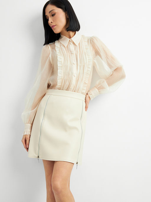 Юбка короткая из эко-кожи с молниями OD-1004-3 молочный