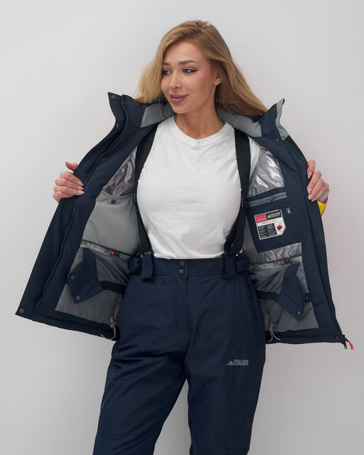 Горнолыжный костюм женский зимний темно-синего цвета 02803TS
