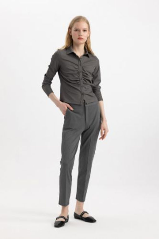 Klasik Chino Pantolon Normal Bel Basic Duz Cepli Bilek Boy