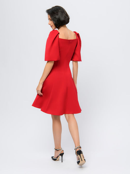 Платье красного цвета длины мини с объемными рукавами - 1001dress фото 3