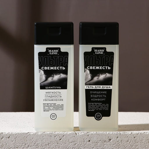 Подарочный набор косметики Настоящему мужчине, гель для душа 250 мл и шампунь для волос 250 мл, HARD LINE  фото 2