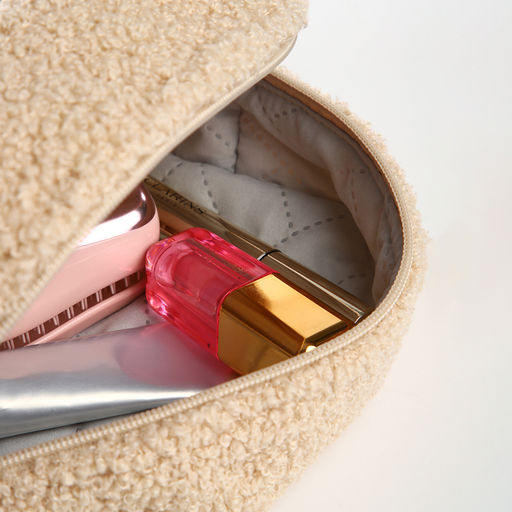 Косметичка женская на молнии TEXTURA, объёмная, плюшевая, бежевая  фото 2