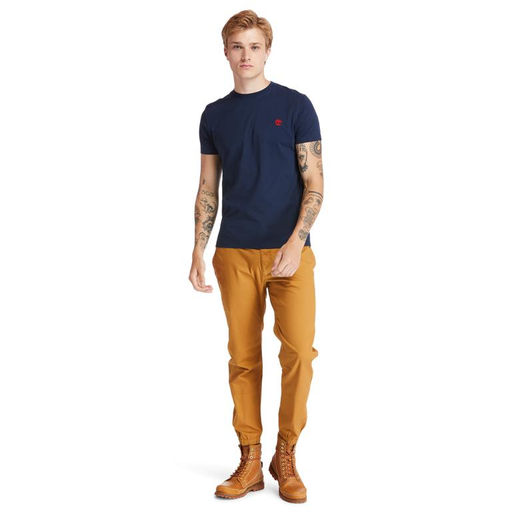 Футболка Timberland T-Shirt Dunstan River Jersey Crew Neck Slim темно-синяя  фото 2