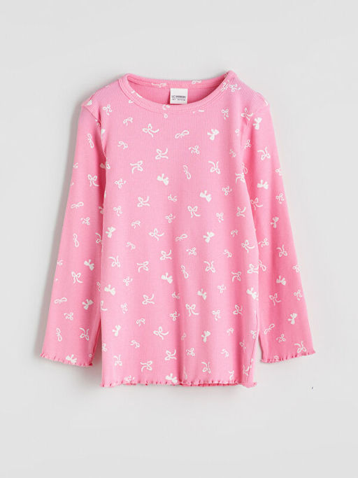 Bisiklet Yaka Fiyonk Bask?l? K?z ?ocuk Pijama Tak?m?