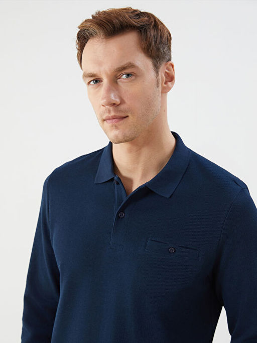B?y?k Beden Polo Yaka Uzun Kollu Erkek Sweatshirt
