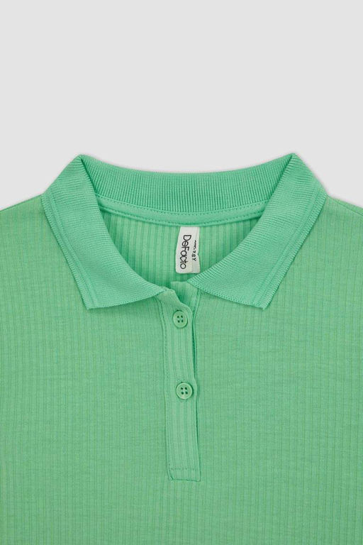 Облегающая футболка-поло в рубчик с короткими рукавами для девочек - Defacto фото 8