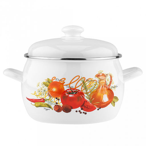 Итальянская кухня Кастрюля эмалированная 5,0л, форма полусфера, металлическая крышка, нержавеющий ободок (Россия) - Домашняя мода фото 2