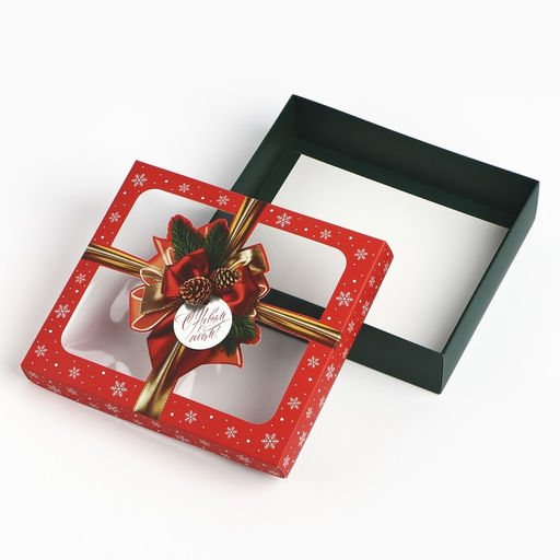 Цена за 2 шт. Коробка подарочная новогодняя складная С Новым годом, бант, 23.5 х 20.5 х 5.5 см - Дарите счастье фото 4