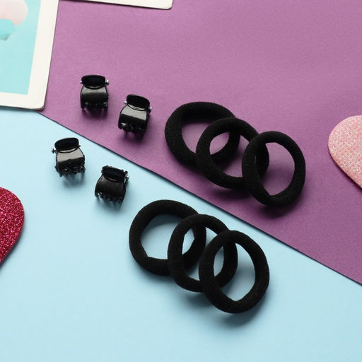 Цена за 3 шт. Набор для волос «Затейница», 12 резинок 2 см, 4 крабика, классика, чёрный