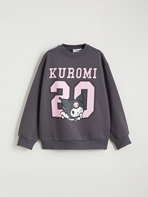 Kuromi Bask?l? K?z ?ocuk Kal?n Sweatshirt