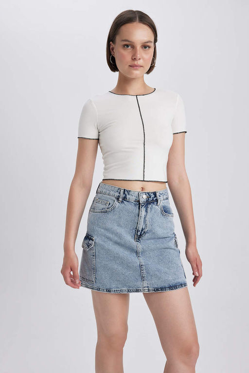 Джинсовая мини-юбка Cargo Fit из 100 % хлопка - Defacto фото 3