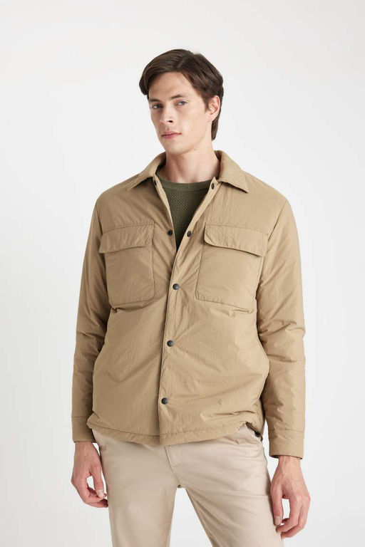 Приталенное пальто с воротником-поло - Defacto фото 3