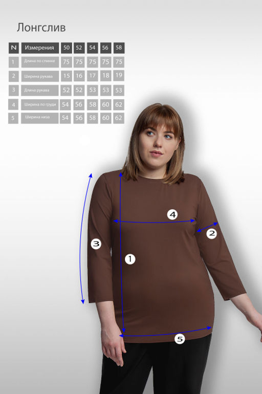 Арт.12601/4 Лонгслив женский 50-58 (5 шт) Цвет:коричневый - Калинка фото 7