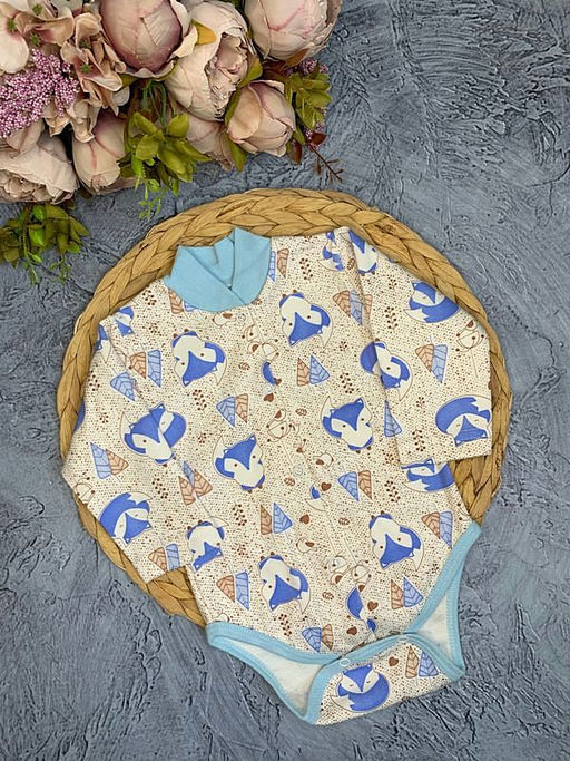 Боди интерлок с длинным рукавом, арт.C-BD132-IT, лисы, голубой