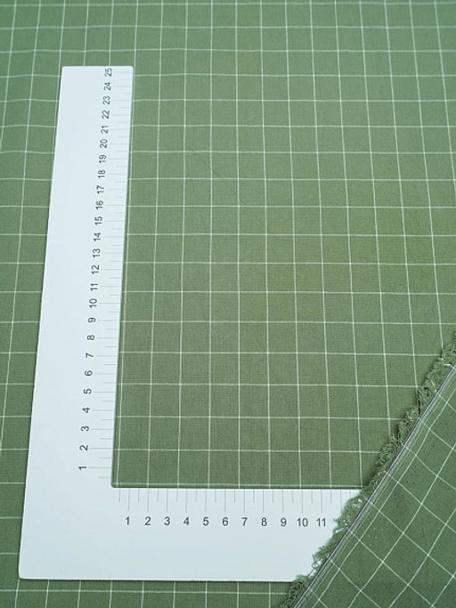Вареный (стираный) хлопок Белая клетка (1.6*1.6см) на болотно-зеленом, ш.2.5м, хл-100%, 125гр/м.кв - Купава фото 3